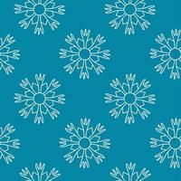 Seamless Pattern of Snowflakes in doodle style, white on a blue background. Winter decor for Christmas and New Year. Design of textiles, wrapping paper, cards, banners. Vector linear illustration