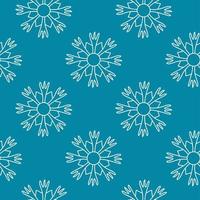 Seamless Pattern of Snowflakes in doodle style, white on a blue background. Winter decor for Christmas and New Year. Design of textiles, wrapping paper, cards, banners. Vector linear illustration