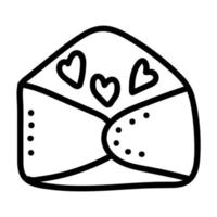 Día de San Valentín doodle icono carta con corazones. mensaje en sobre de correo abierto para amado por el día del amor. Ilustración de dibujo a mano para web, pancarta, tarjeta de felicitación, impresión, folleto, póster, invitaciones navideñas vector