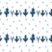 Blue and white Winter Abstract seamless Pattern with trees and snowflakes. Trendy hand drawn textures Winter-time Background. Snowy Abstractive design for paper, fabric, interior decor, wrapping vector