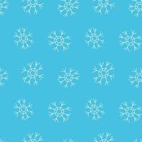 Seamless Pattern of Snowflakes in doodle style, white on a blue background. Winter decor for Christmas and New Year. Design Snow-flakes of textiles, wrapping paper, cards. Vector linear illustration