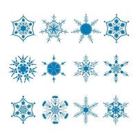 Set blue snowflake on a white background. Decor for Christmas and New Year design of cards, banners, websites, icons, events. Elegant geometric vector linear illustration.