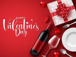 Valentines date vector background design. Happy valentine's day text with romantic elements like champagne, glass and gift for valentine dating celebration design. Vector illustration