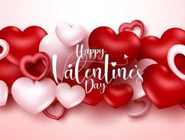 concepto de fondo de vector de San Valentín. Feliz día de San Valentín texto en elemento de globo de corazones para el diseño de tarjetas de felicitación románticas del día de San Valentín. ilustración vectorial