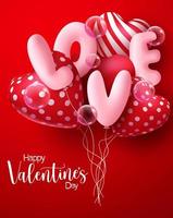 Valentine's day vector concept design. Happy valentine's day text with love and heart 3d realistic balloon and bubbles element floating for valentine's day celebration. Vector illustration