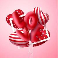 diseño de concepto de vector de día de San Valentín. feliz día de san valentín texto con amor y corazón globo realista 3d y elemento de burbujas flotando para la celebración del día de san valentín. ilustración vectorial