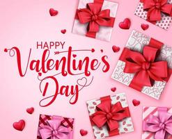 Valentines day greeting vector background design. Happy valentine's day text with gift and heart elements for valentine celebration card design. Vector illustration