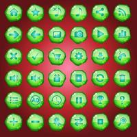 GUI buttons icons set for game interfaces color green light. vector