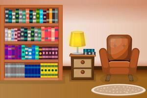 Library interior with books and bookshelves modern flat design vector. vector