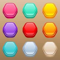 Hexagon buttons set for game design style glossy light. vector