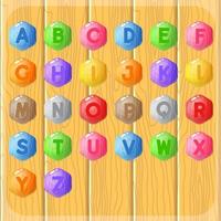 Wood colours buttons alphabet A to Z word game in shape haxagon. vector