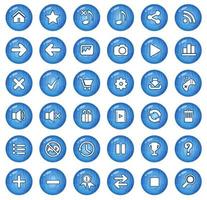 Button color blue and icon set wood style. vector