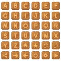 Square buttons wood for a to z alphabet words game. vector