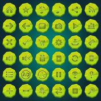 Stone buttons icons set for game interfaces green light. vector