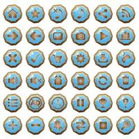 GUI buttons wood icons set for game interfaces color blue. vector