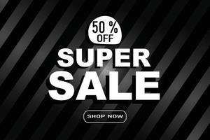 Super sale discount banner template promotion black and white Free Vector