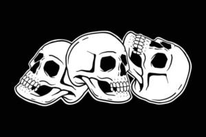 three skull,hand drawn illustrations. for the design of clothes, jackets, posters, stickers, souvenirs etc vector