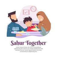 illustration invites children to sahur together in the month of Ramadan vector