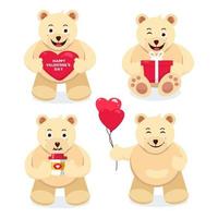 Set vector clip art illustrations of teddy bears, happy valentine, cartoon character illustration
