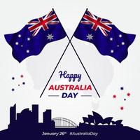 Australia day January 26th flying flag illustration with flag pole design vector