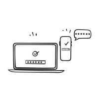 hand drawn doodle two factor authentication and verification illustration vector isolated