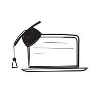 hand draw doodle laptop and graduation hat symbol for education illustration vector isolated