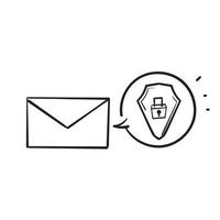 hand drawn doodle email and padlock symbol for email data protection icon vector