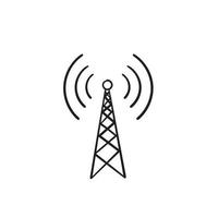 broadcast, transmitter antenna icon with doodle style cartoon vector