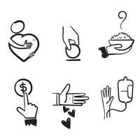 hand drawn doodle Set of Donations and Charity Related Vector icon illustration