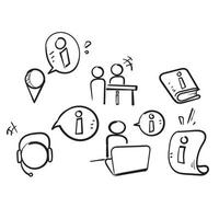 Dibujado a mano conjunto simple de iconos de línea de vector relacionados con información y mesa de ayuda aislados