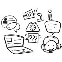 hand drawn doodle Online assistant. Virtual technical support service, personal assist and hotline operator communication illustration symbol isolated vector