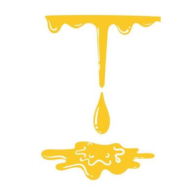 hand drawn doodle Dripping honey. Golden yellow cartoon syrup or juice dripping liquid oil splashes isolated