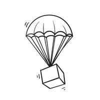 hand drawn doodle parachute package illustration icon isolated on white vector