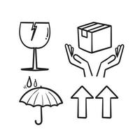 hand drawn fragile package symbol illustration icon in doodle vector