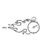 Dibujado a mano doodle reloj en símbolo de ilustración de fuego para icono de velocidad aislado vector