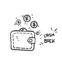 hand drawn doodle wallet and money symbol for cash bask illustration icon vector