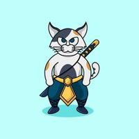 lindo gato samurai con personaje de espada vector