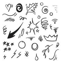 Abstract hand drawn vector symbols set. Hearts, circles, doodles pack with Geometric shapes and marker scribbles, Ink, pencil, brush smears. Spot, cross, arrow, leaf doodle cartoon