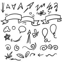 Abstract doodle arrows, ribbons and other elements in hand drawn style for concept design vector