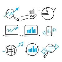 Dibujado a mano doodle simple conjunto de análisis de datos relacionados con iconos de líneas vectoriales aisladas vector