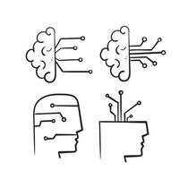 Dibujado a mano doodle símbolo de la máquina del cerebro para el vector de ilustración de inteligencia artificial aislado