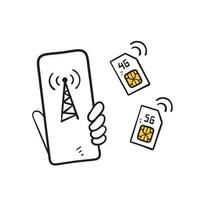 hand drawn doodle sim card mobile illustration icon isolated background vector