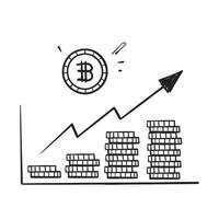 hand drawn doodle bitcoin growth concept illustration vector