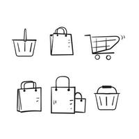 dibujado a mano doodle conjunto de vector de colección de iconos de carrito de compras aislado