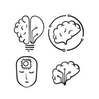 hand drawn doodle brain machine symbol for artificial intelligence illustration vector isolated