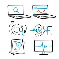 Dibujado a mano doodle simple conjunto de análisis de datos relacionados con iconos de líneas vectoriales aisladas vector