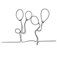 continuous line balloon with handdrawn doodle style vector