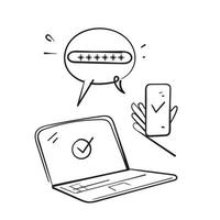 hand drawn doodle two factor authentication and verification illustration vector isolated