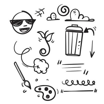 hand drawn doodle element collection object illustration vector isolated