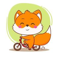 Cute fox riding bicycle cartoon character isolated hand drawn style vector